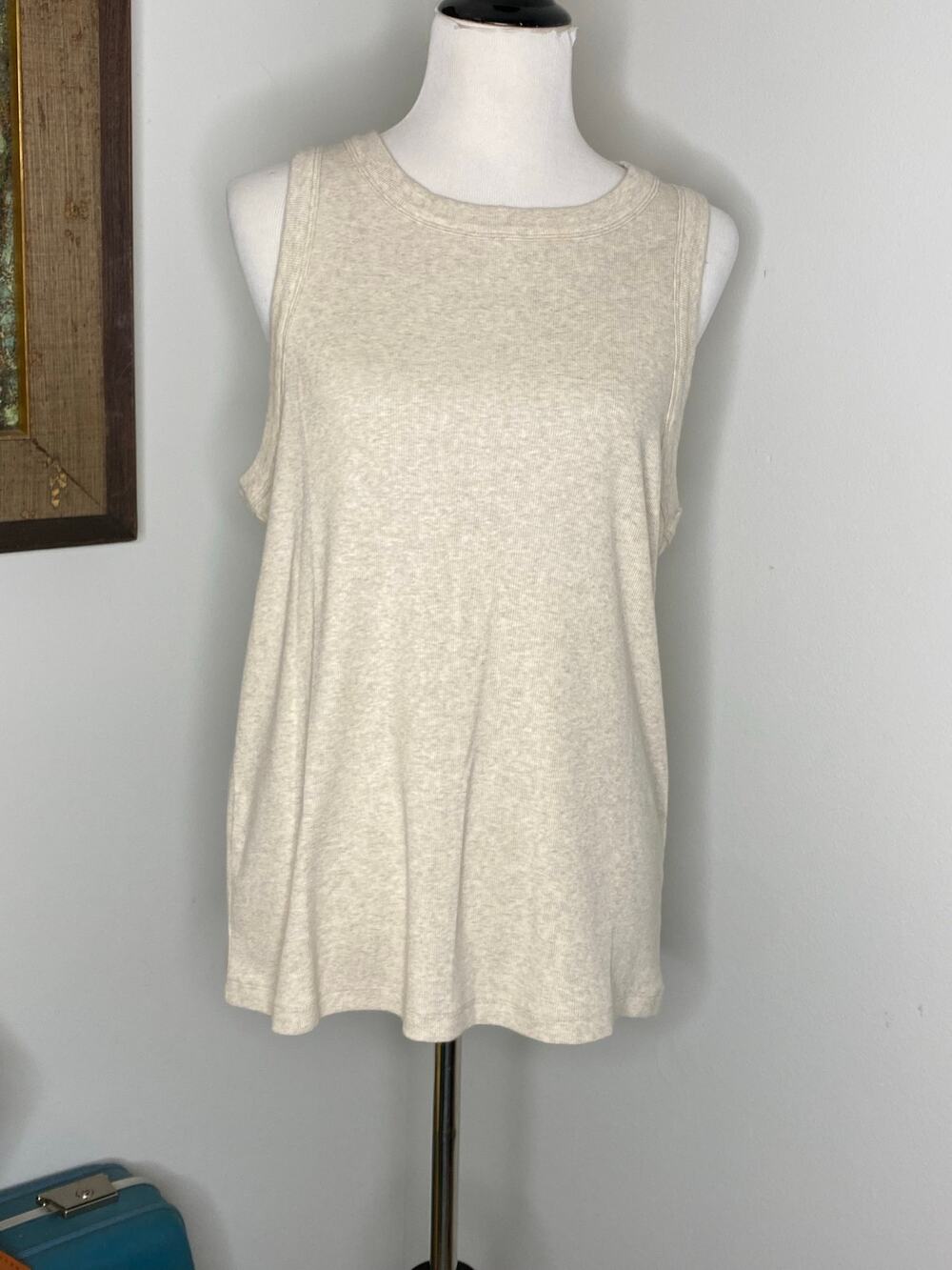 Banana Republic Women's XXL Oatmeal Ribbed Tank Top Sleeveless Cotton Stretch